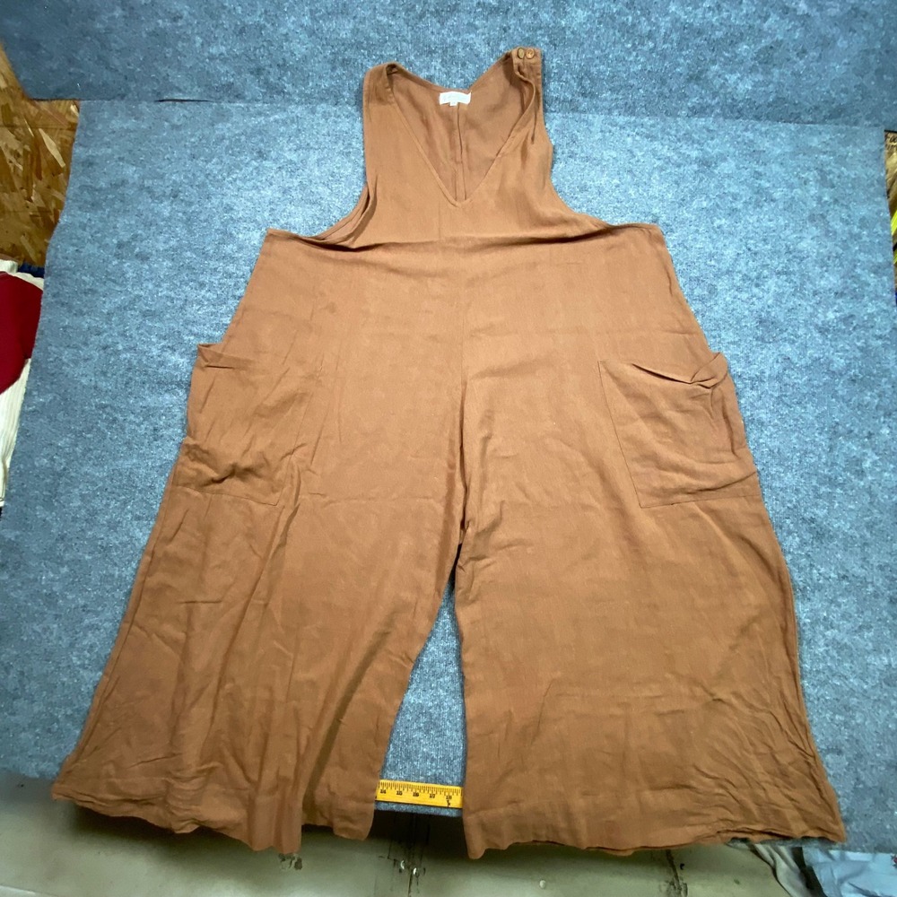 Kantha Bae Terracotta Brown Wide Leg Overalls Free Size Boho V-Neck Jumpsuit